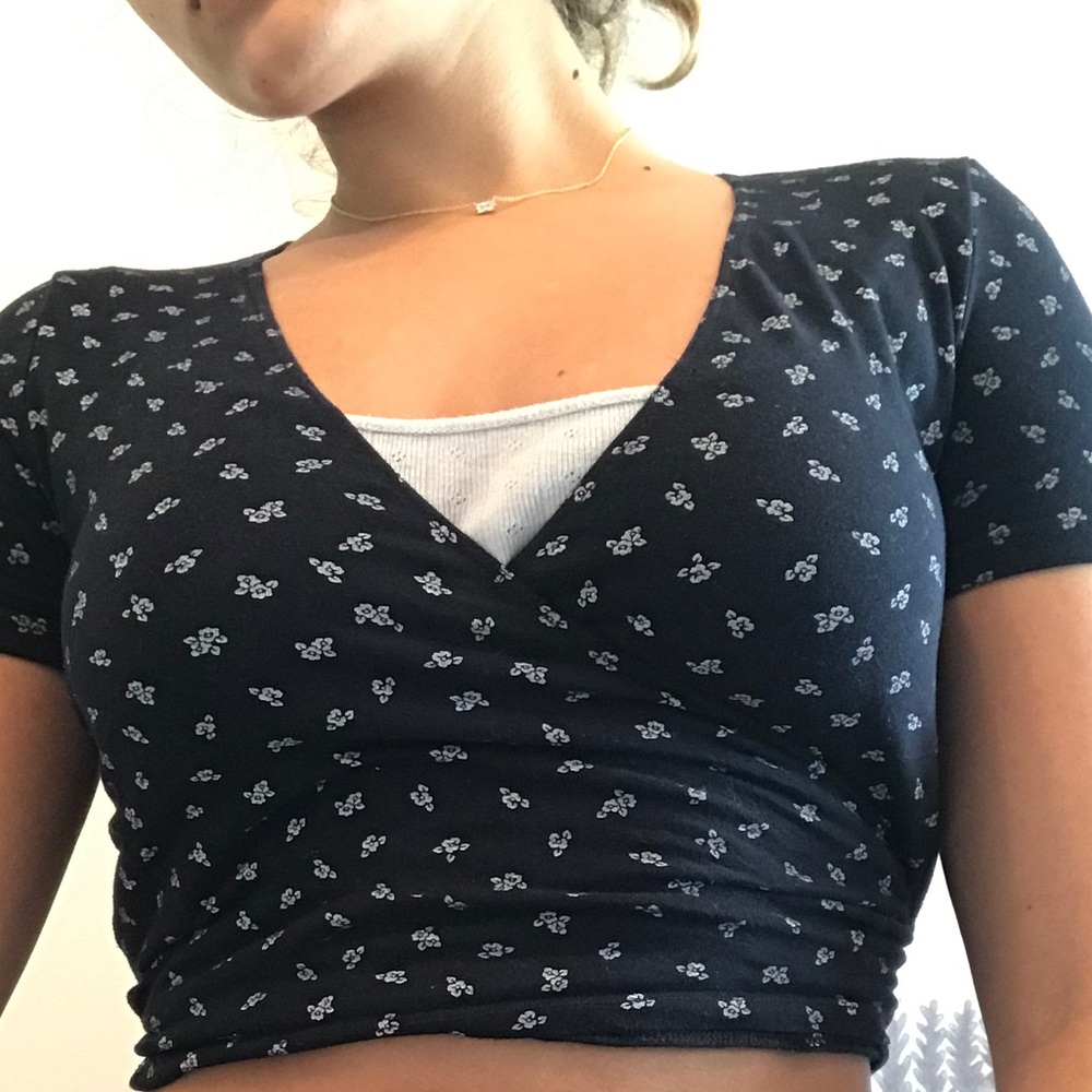 Brandy Melville Navy Wrap Cropped Shirt